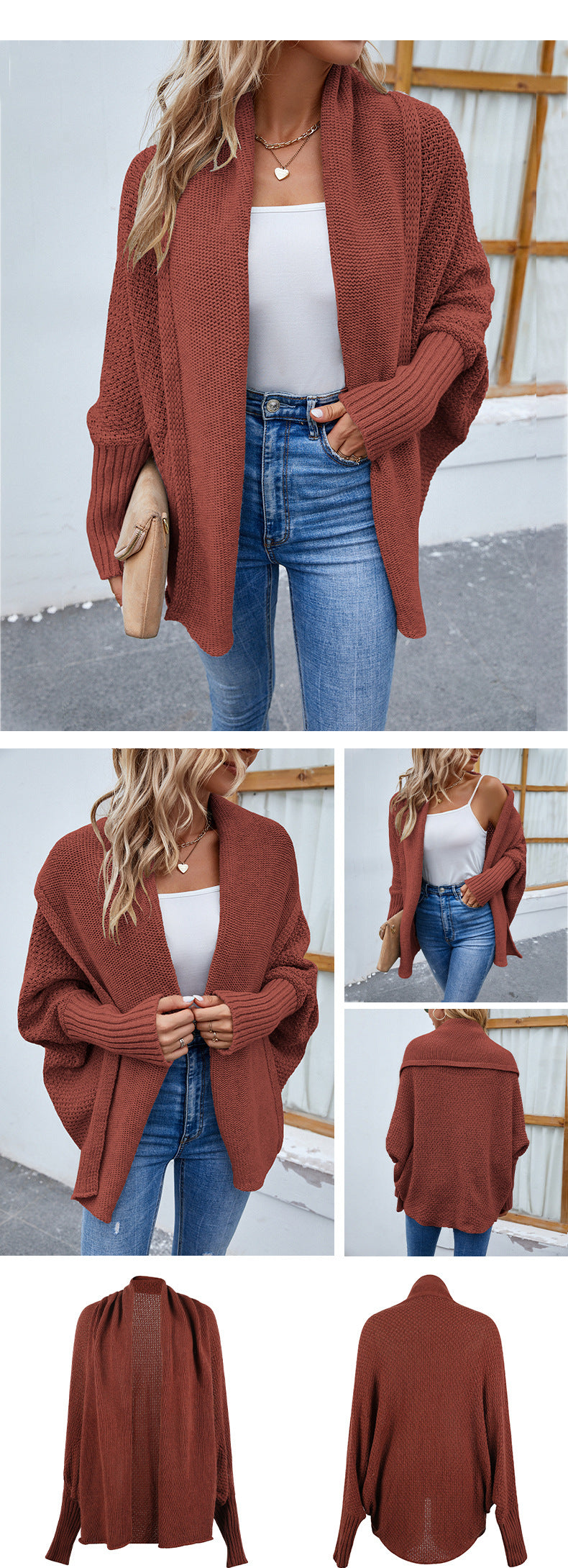 Solid Color Bat Sleeve Large Lapel Cardigan Sweater - treasure supply