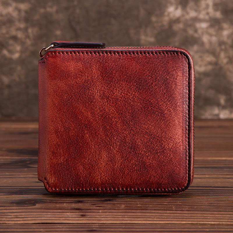 Short Cowhide Hand-rub Wallet Mini Purse