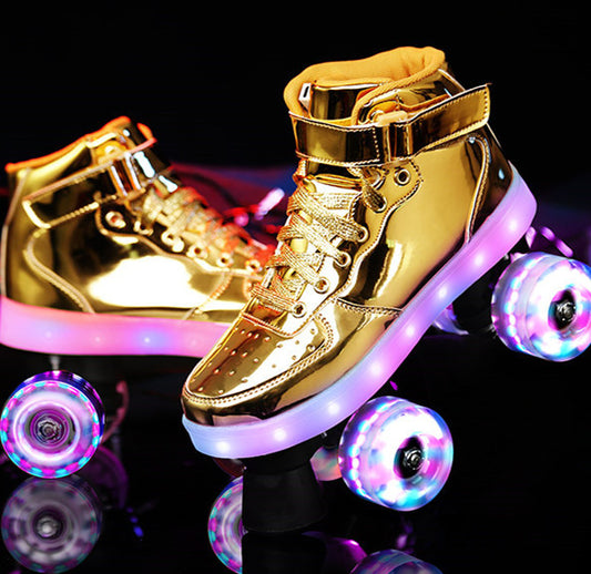 LED Lechargeable Double Row Roller Skates Shoes - treasure supply