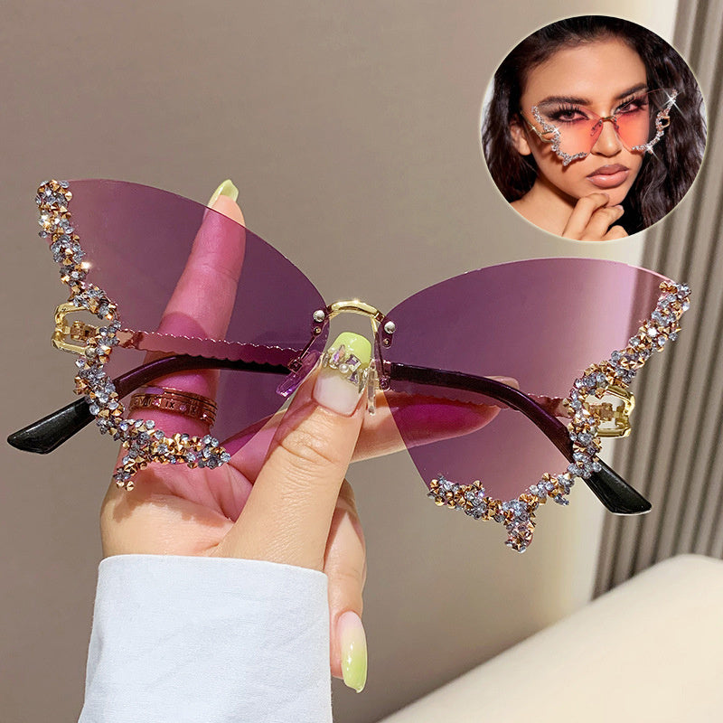 Diamond Butterfly Sunglasses Women Brand Y2K Vintage Rimless - Treasure supply