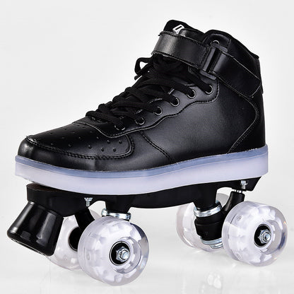 LED Lechargeable Double Row Roller Skates Shoes - treasure supply