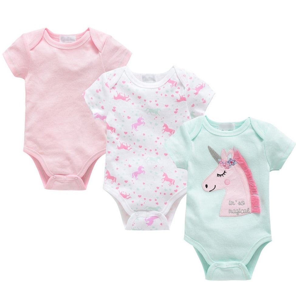 3 Pack New Born Baby Clothes Half Sleeves Onesies - Treasure supply