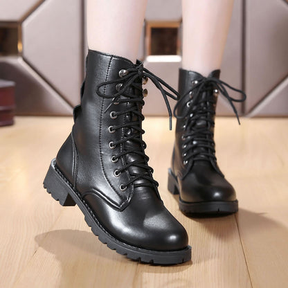 Women British Martin Leather Boots Military Boots - treasure supply