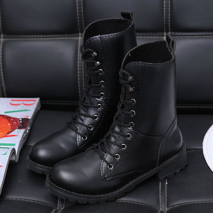 Women British Martin Leather Boots Military Boots - treasure supply