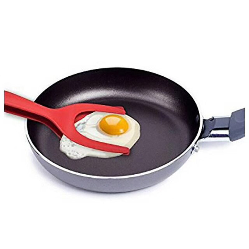 2 in 1 Non Stick Grip & Flip Fried Egg Tong Toast Bread Pancake Spatula Kitchen - Treasure Supply