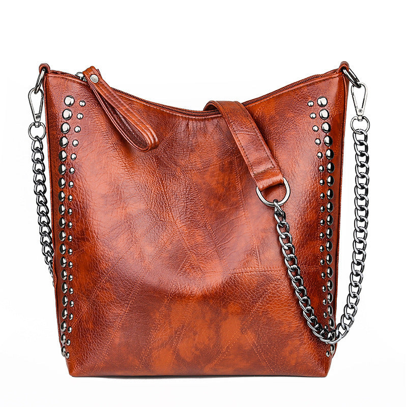 Leather Studded Large Capacity Shoulder Crossbody Bag