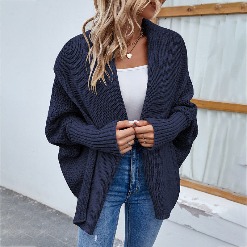 Solid Color Bat Sleeve Large Lapel Cardigan Sweater