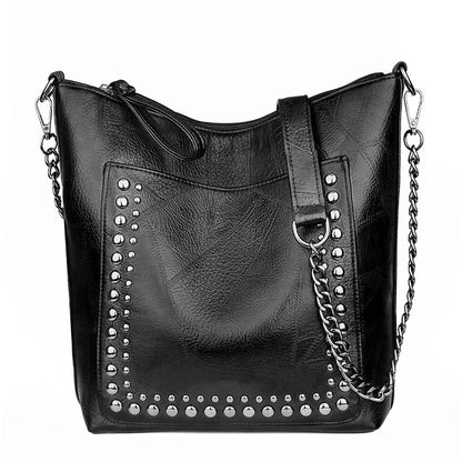 Leather Studded Large Capacity Shoulder Crossbody Bag - treasure supply