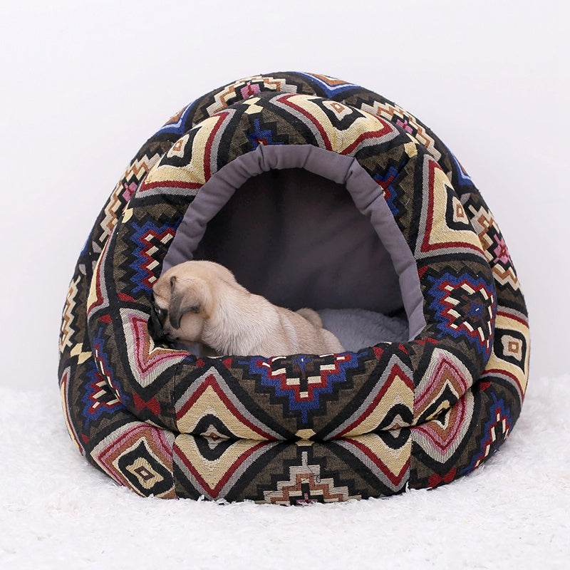 Pet Cat Dog Sleeping Bed House Fluffy Cave Soft Warm - treasure supply