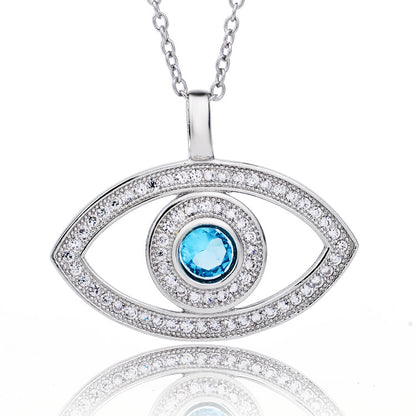 Evil Eye Protection Pendant Necklace in Blue Cubic Zirconia Sterling Silver - Treasure Supply