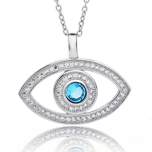 Evil Eye Protection Pendant Necklace in Blue Cubic Zirconia Sterling Silver - Treasure Supply