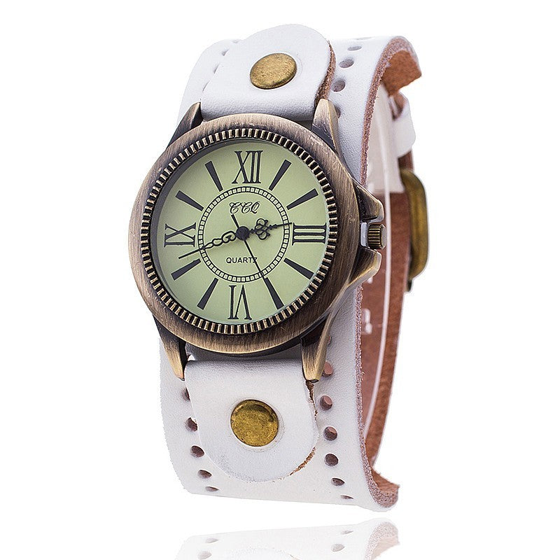 Genuine Leather Retro Roman Literal Watch