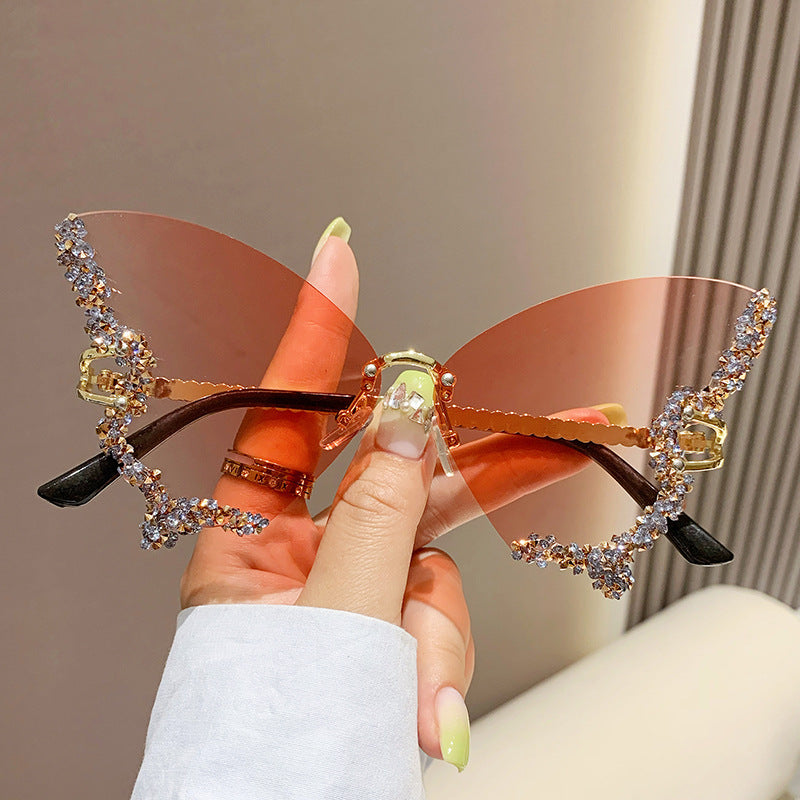 Diamond Butterfly Sunglasses Women Brand Y2K Vintage Rimless