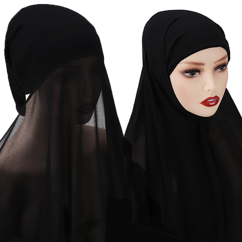 Veiled Muslim Women Chiffon Turban Scarf Set - treasure supply