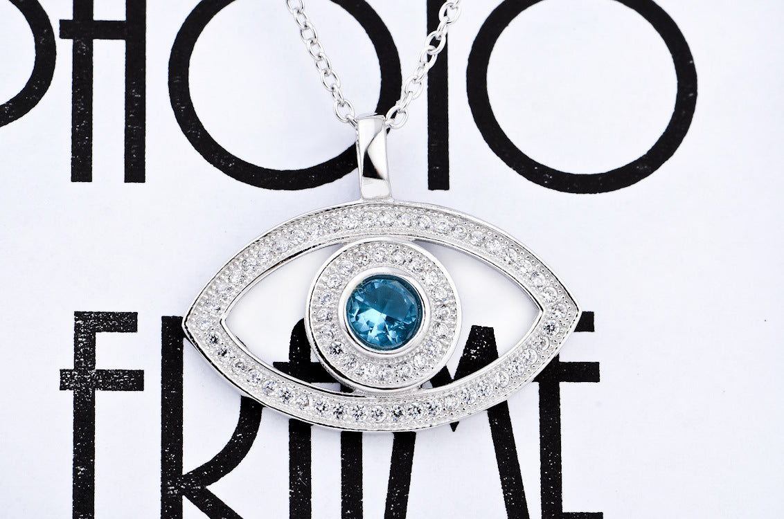 Evil Eye Protection Pendant Necklace in Blue Zirconia