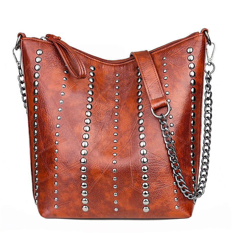 Leather Studded Large Capacity Shoulder Crossbody Bag