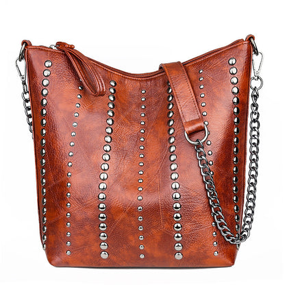 Leather Studded Large Capacity Shoulder Crossbody Bag - treasure supply