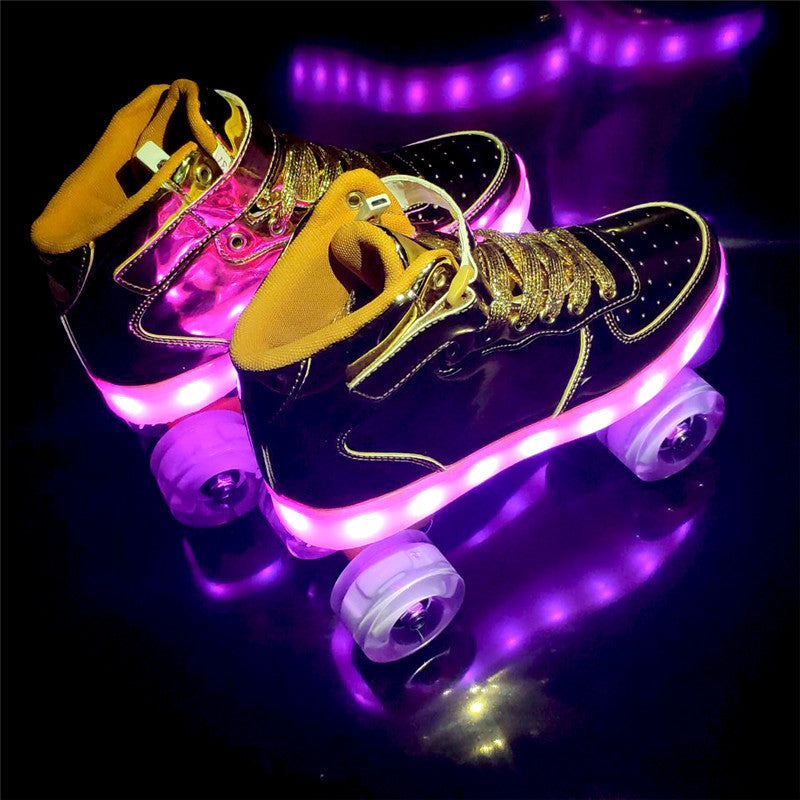 LED Lechargeable Double Row Roller Skates Shoes