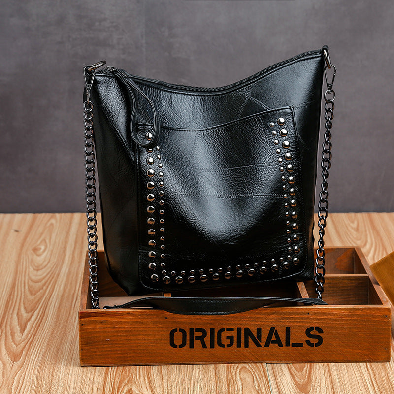 Leather Studded Large Capacity Shoulder Crossbody Bag