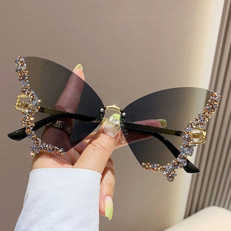 Diamond Butterfly Sunglasses Women Brand Y2K Vintage Rimless - Treasure supply