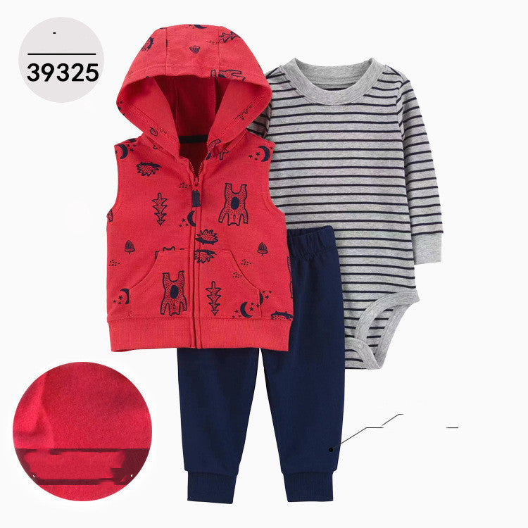 Hooded Long Sleeve Jacket Wrap Three Pieces Children's Clothing - Treasure supply