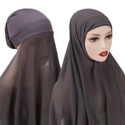 Veiled Muslim Women Chiffon Turban Scarf Set - treasure supply