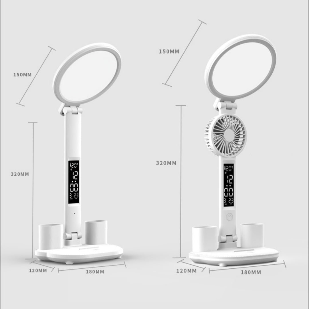 LED Clock Table Lamp USB Chargeable Foldable Desk Lamp Plug-in LED Fan - Treasure Supply