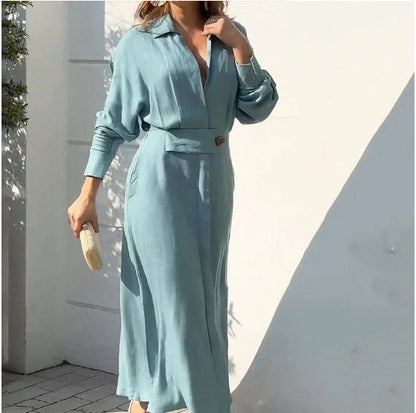 V-neck Long Sleeve Lapel Dress For Women _ Treasure supply