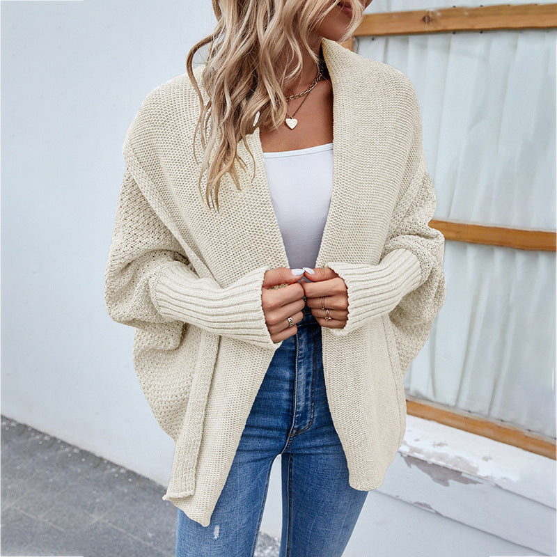 Solid Color Bat Sleeve Large Lapel Cardigan Sweater - treasure supply