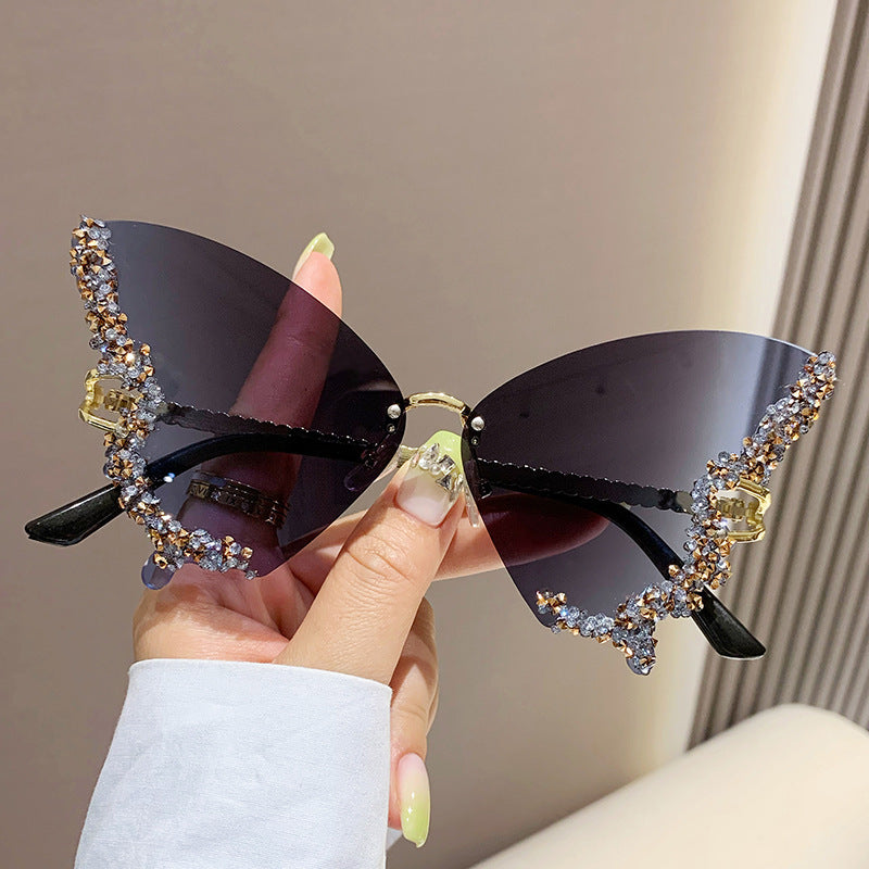 Diamond Butterfly Sunglasses Women Brand Y2K Vintage Rimless - Treasure supply