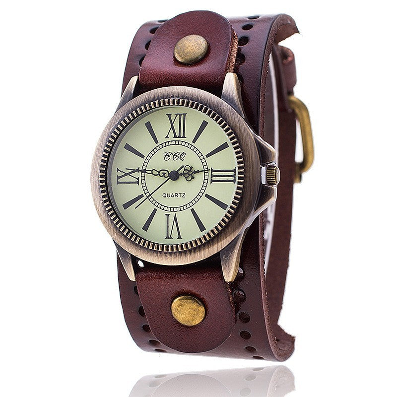 Genuine Leather Retro Roman Literal Watch - treasure supply