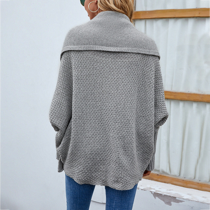 Solid Color Bat Sleeve Large Lapel Cardigan Sweater - treasure supply