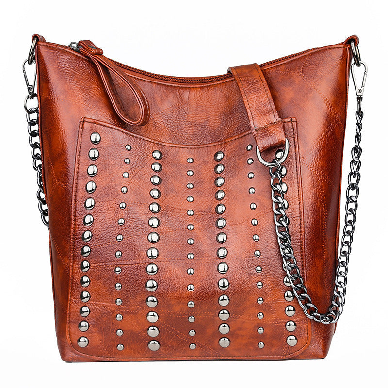 Leather Studded Large Capacity Shoulder Crossbody Bag - treasure supply