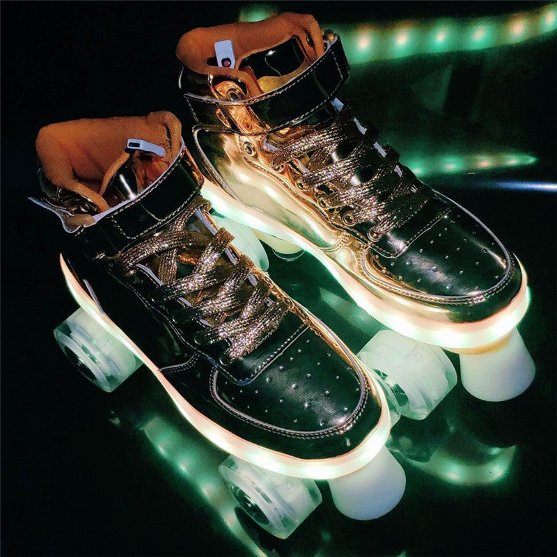 LED Lechargeable Double Row Roller Skates Shoes - treasure supply