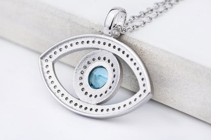 Evil Eye Protection Pendant Necklace in Blue Cubic Zirconia Sterling Silver - Treasure Supply