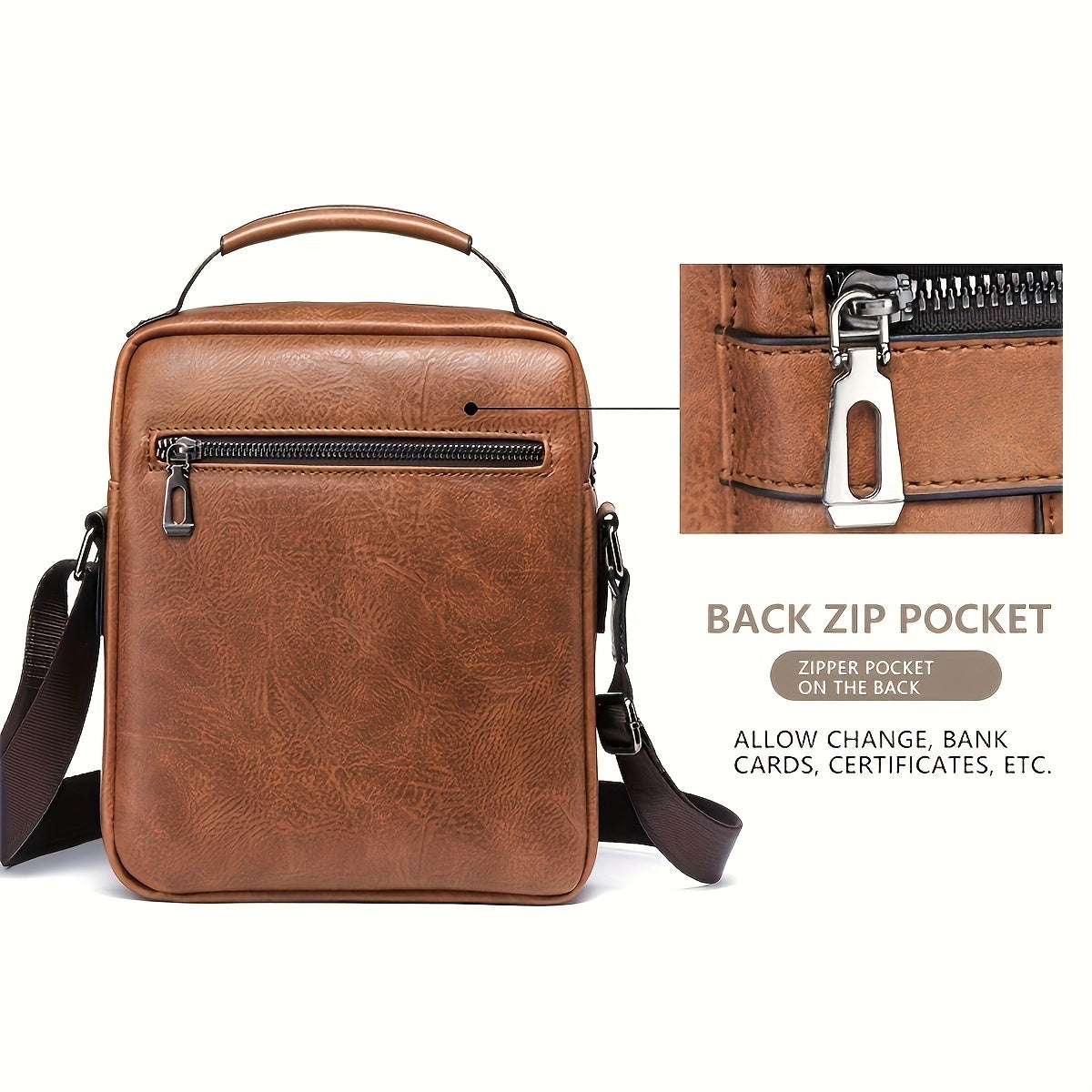 PU Leather Purse Messenger Crossbody Bag for men - treasure supply