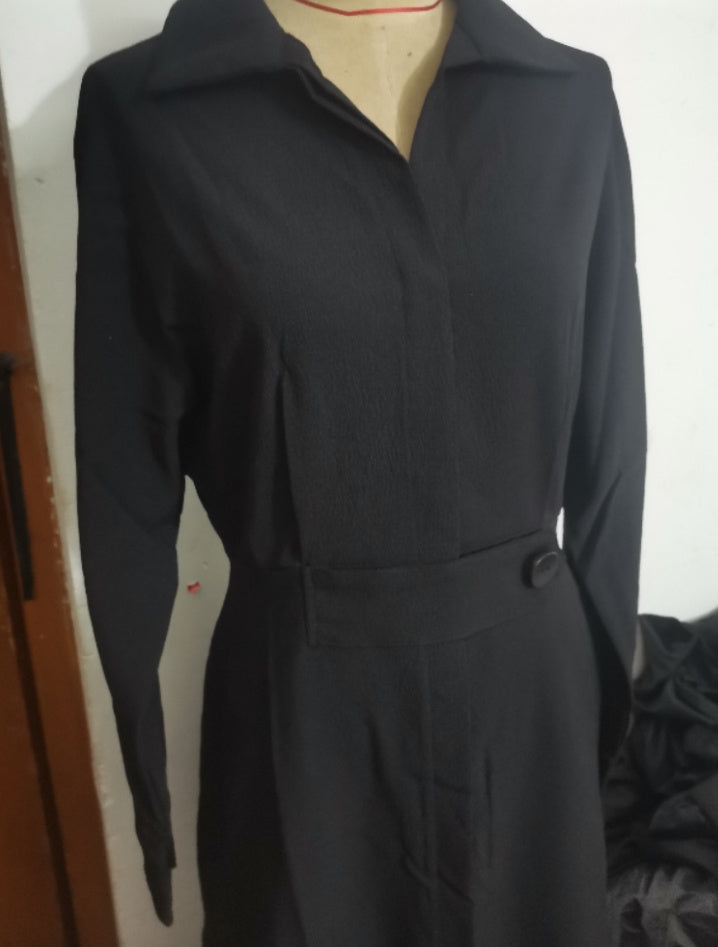 V-neck Long Sleeve Lapel Dress For Women