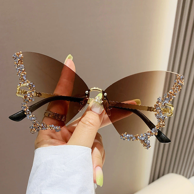 Diamond Butterfly Sunglasses Women Brand Y2K Vintage Rimless - Treasure supply