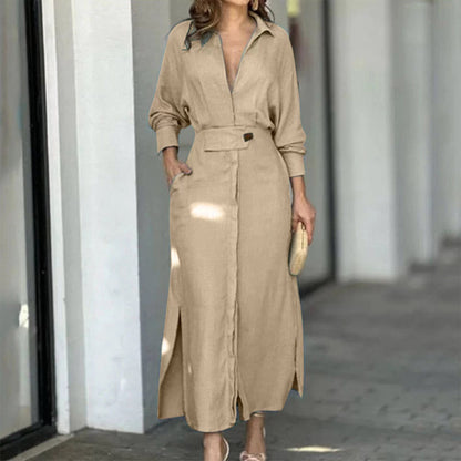 V-neck Long Sleeve Lapel Dress For Women _ Treasure supply