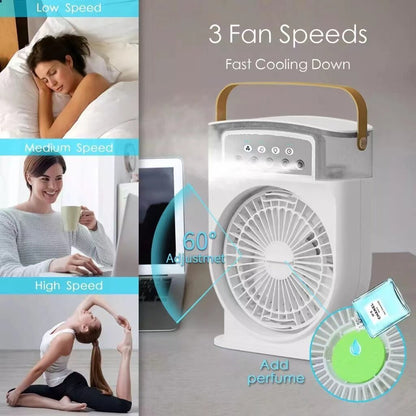 Portable USB Fan With 5 Sprays 7 Color Light 600ML Water Tank Spray Mist Air Cooler Humidifiers - Treasure Supply