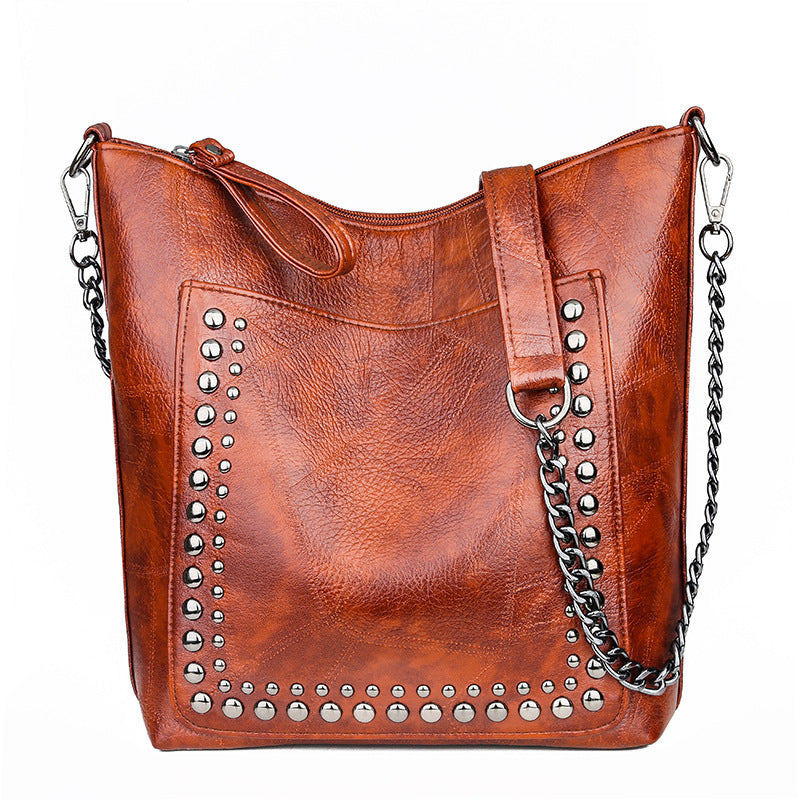 Leather Studded Large Capacity Shoulder Crossbody Bag - treasure supply