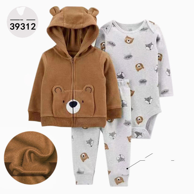 Hooded Long Sleeve Jacket Wrap Three Pieces Children's Clothing - Treasure supply