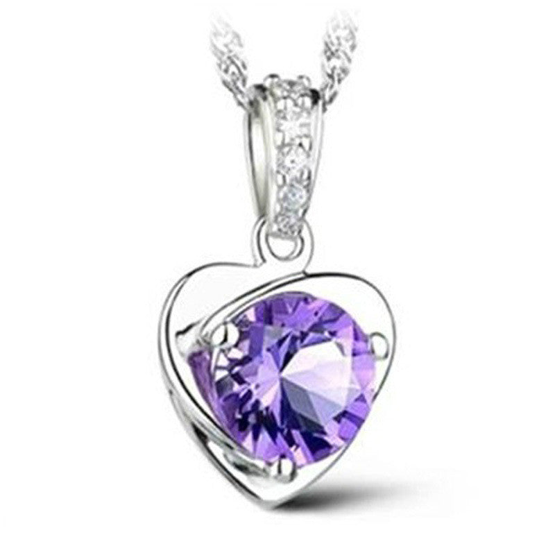 Heart-shaped Crystal Silver Plated Ornament Pendant - treasure supply