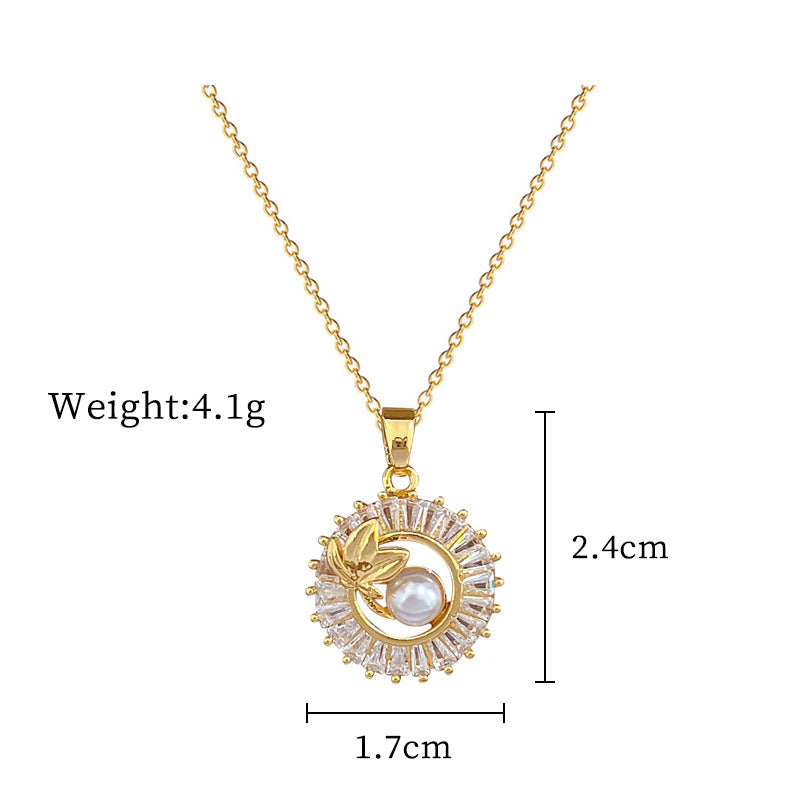 Fashion Jewelry Square Full Diamond Personalized Round Ring Leaves Necklace And Earrings Suite - Treasure Supply 