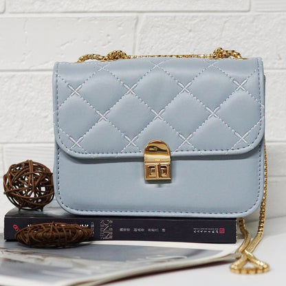 Chain Crossbody & Shoulder Handbag Classic Argyle Pattern Purse light blue color - Treasure Supply