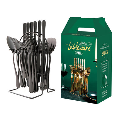 Stainless Steel Luxury Cutlery Set With Storage Rack - treasure supply