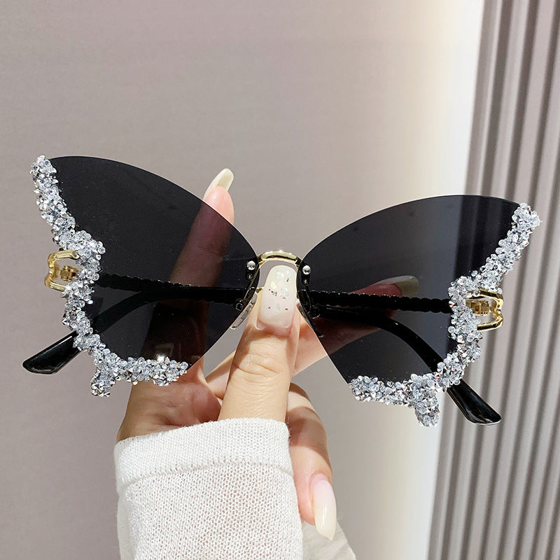 Diamond Butterfly Sunglasses Women Brand Y2K Vintage Rimless