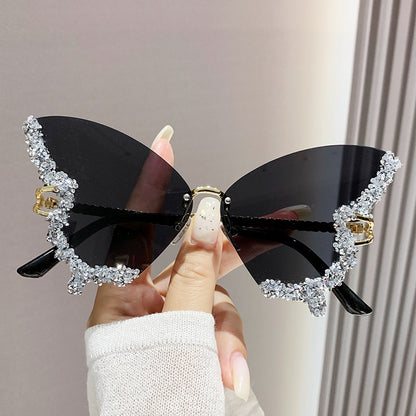 Diamond Butterfly Sunglasses Women Brand Y2K Vintage Rimless - Treasure supply