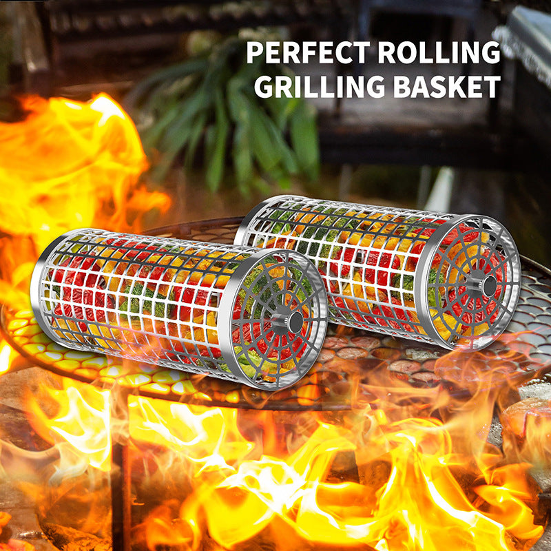 Basket Outdoor Portable Smoking Cage Rolling BBQ Grill