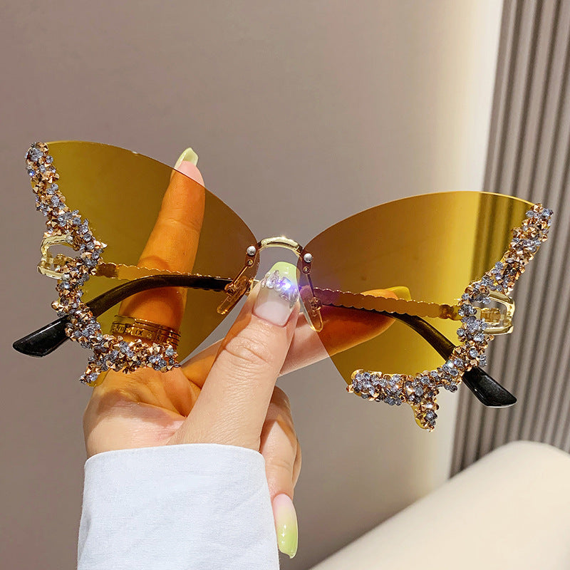 Diamond Butterfly Sunglasses Women Brand Y2K Vintage Rimless - Treasure supply